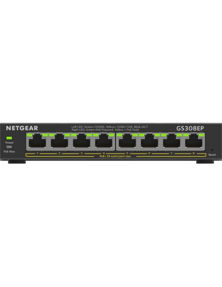 Netgear GS308EP Gestionado L2 L3 Gigabit Ethernet (10 100 1000) Energía sobre Ethernet (PoE) Negro