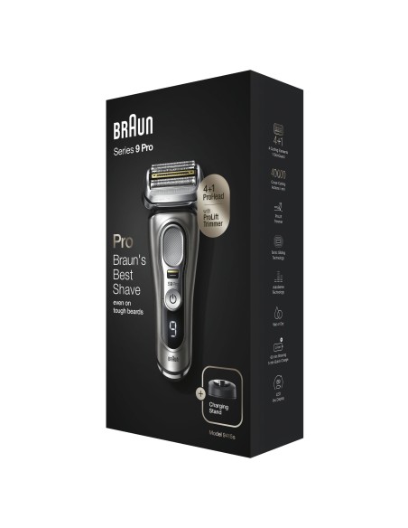 Braun Series 9 9415s Máquina de afeitar de láminas Recortadora Negro, Plata