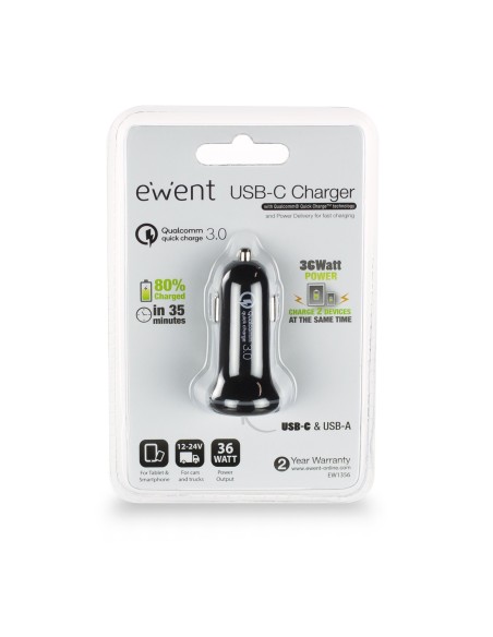 Ewent EW1356 cargador de dispositivo móvil Auto Negro