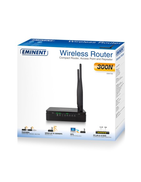 Eminent EM4700 router inalámbrico Banda única (2,4 GHz) Ethernet rápido Negro