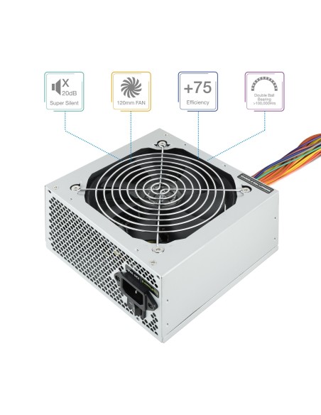 TooQ FUENTE ATX 500W PFC COOLER 12CM SILENCIOSO CAJA RETAIL COLOR PLATA