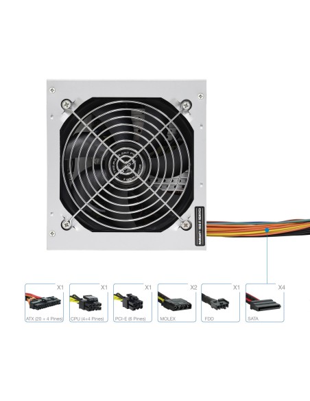 TooQ FUENTE ATX 500W PFC COOLER 12CM SILENCIOSO CAJA RETAIL COLOR PLATA
