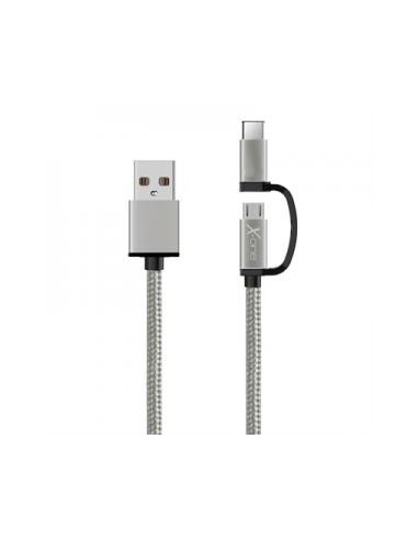 CABLE X-ONE USB a MCRO USB + TIPO C PLATA - Imagen 2