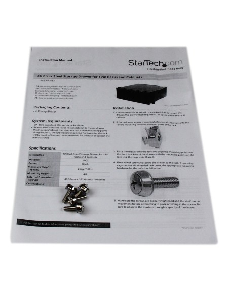 StarTech.com Cajon Metálico Acero Negro 4U 19in Pulgadas para montar en Armario Rack Bastidor