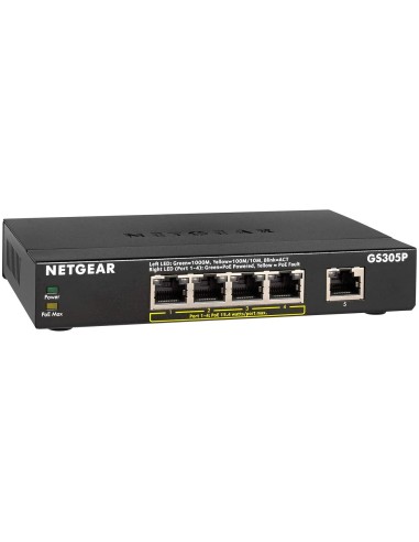 Netgear GS305P No administrado Gigabit Ethernet (10 100 1000) Energía sobre Ethernet (PoE) Negro