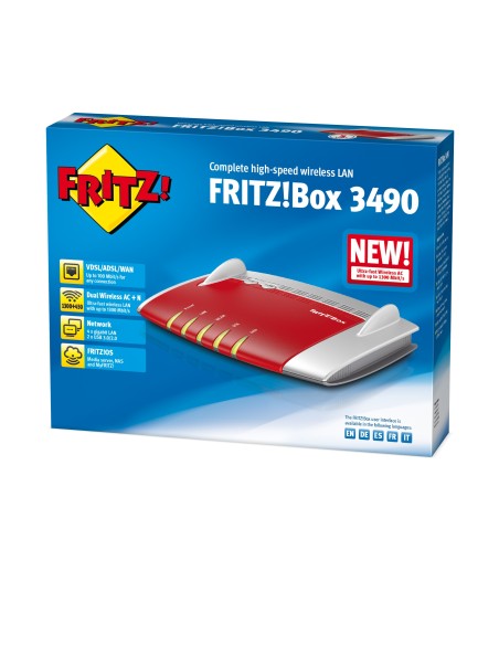 AVM FRITZ!Box 3490 International router inalámbrico Doble banda (2,4 GHz   5 GHz) Gigabit Ethernet Rojo, Plata