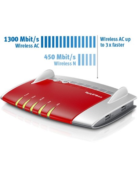 AVM FRITZ!Box 3490 International router inalámbrico Doble banda (2,4 GHz   5 GHz) Gigabit Ethernet Rojo, Plata