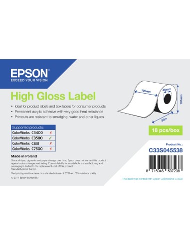 Epson High Gloss Label - Continuous Roll  102mm x 33m
