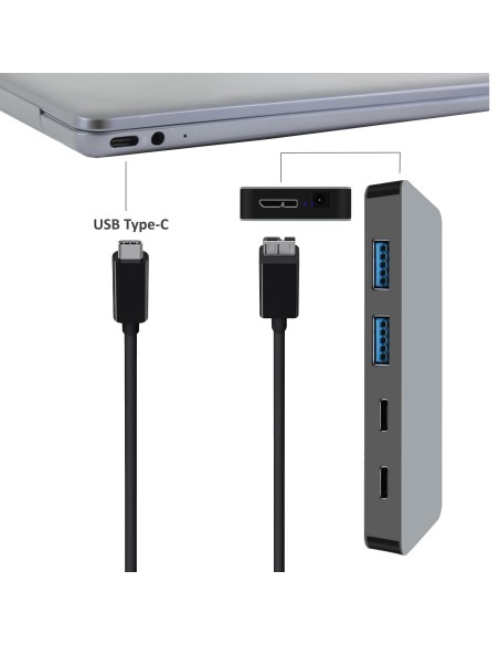 Ewent EW1142 hub de interfaz USB 3.2 Gen 1 (3.1 Gen 1) Micro-B 5000 Mbit s Plata