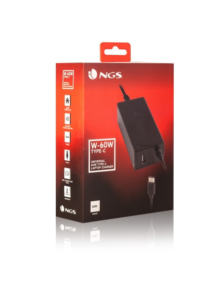 NGS W-60W Type-C adaptador e inversor de corriente Interior Negro