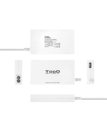 TooQ Cargador automático universal slim multi tensión para portátil 100W con USB 2A y 9 conectores