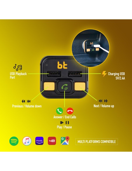 NGS Spark BT Curry 87,5 - 108 MHz Encendedor de cigarrillos Negro, Amarillo