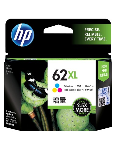 HP 62XL cartucho de tinta Original Alto rendimiento (XL) Cian, Magenta, Amarillo