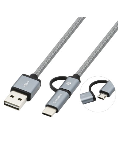 CoolBox COO-CAB-U2MC-GR cable USB 1 m USB 2.0 USB A USB C Micro-USB B Gris