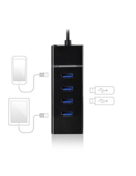 Ewent EW1137 hub de interfaz USB 3.2 Gen 1 (3.1 Gen 1) Type-C 5000 Mbit s Negro