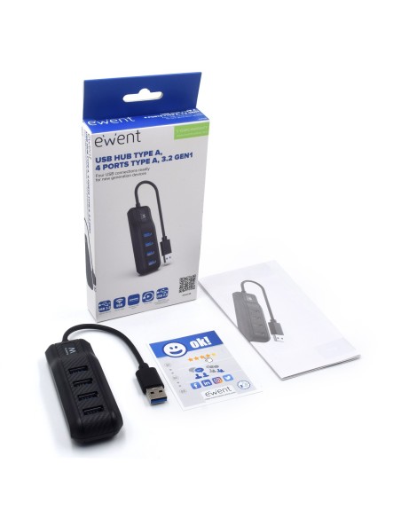 Ewent EW1138 hub de interfaz USB 3.2 Gen 1 (3.1 Gen 1) Type-A 5000 Mbit s Negro