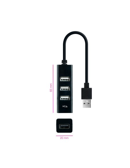 Nanocable Hub USB 2.0 con 4 Puertos de USB 2.0, USB-A M-USB 2.0 H, Negro, 15 cm
