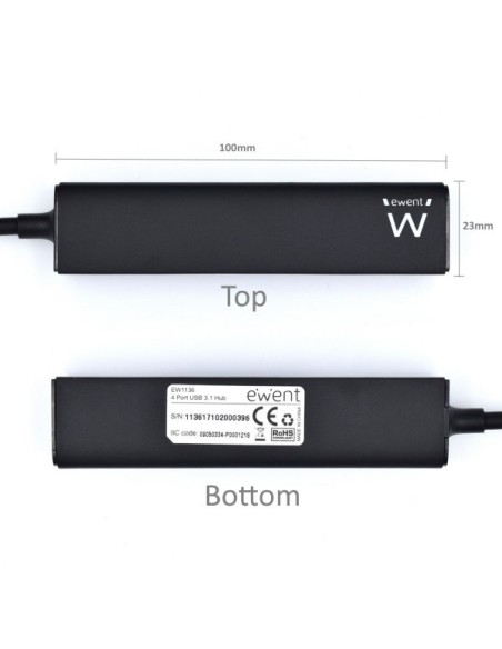 Ewent EW1136 hub de interfaz USB 3.2 Gen 1 (3.1 Gen 1) Type-A 480 Mbit s Negro