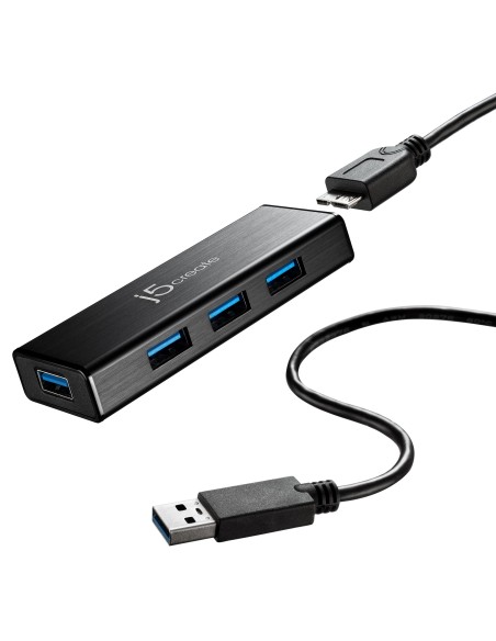 j5create JUH340 hub de interfaz USB 3.2 Gen 1 (3.1 Gen 1) Micro-B 5000 Mbit s Negro