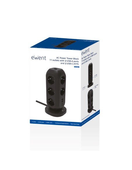 EWENT REGLETA 11 TOMAS CON CARGA 2X USB Y 2X USB-C