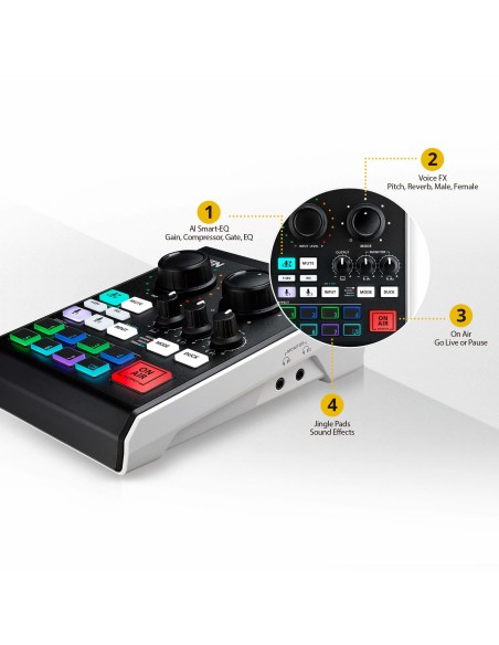 ATEN Mezclador de audio para pódcast con IA | MicLIVE de 6 canales