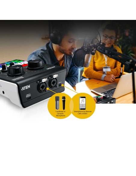 ATEN Mezclador de audio para pódcast con IA | MicLIVE de 6 canales