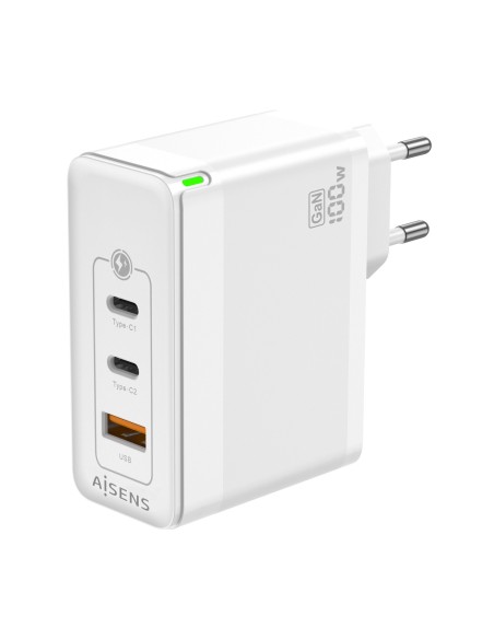 CARGADOR GAN AISENS 100W 2XUSB-C PD3.0 QC4.0 QC5.0 1XUSB-A QC3.0 BLANCO