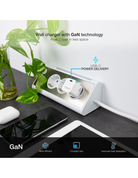TooQ Cargador de Pared GAN USB-C PD 30W, Blanco