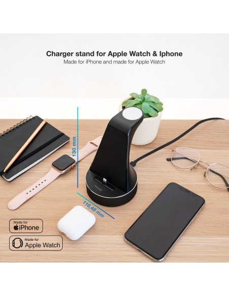 BASE DE CARGA TOOQ PARA APPLE WATCH Y IPHONE NEGRO INCLUYE CARGADOR USB