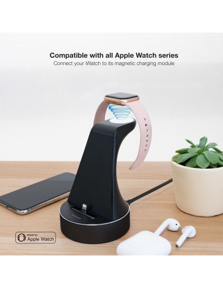 BASE DE CARGA TOOQ PARA APPLE WATCH Y IPHONE NEGRO INCLUYE CARGADOR USB