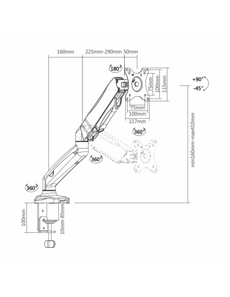 SOPORTE TV MONITOR AISENS MESA PRO GIRA INCL 65KG 3PIV1BRAZ