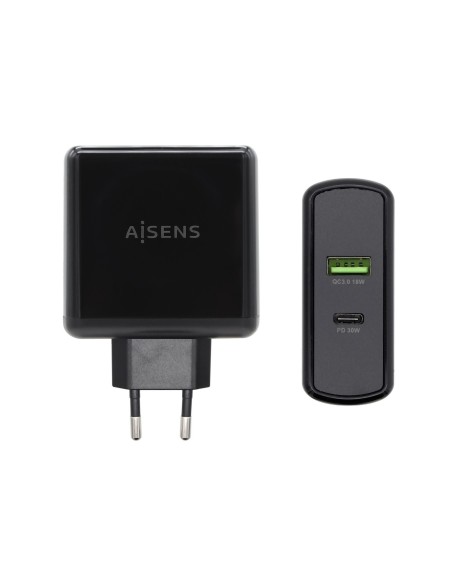 AISENS CARGADOR 48W 1xUSB-C PD3.0 30W 1xUSB-A QC3.0 18W NEGRO