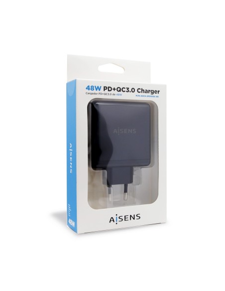 AISENS CARGADOR 48W 1xUSB-C PD3.0 30W 1xUSB-A QC3.0 18W NEGRO