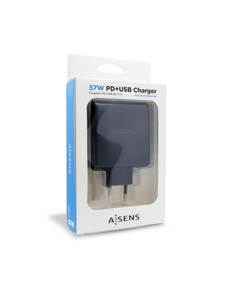 AISENS CARGADOR 57W 1xUSB-C PD3.0 45W 1xUSB-A 5V 2.4A 12W NEGRO