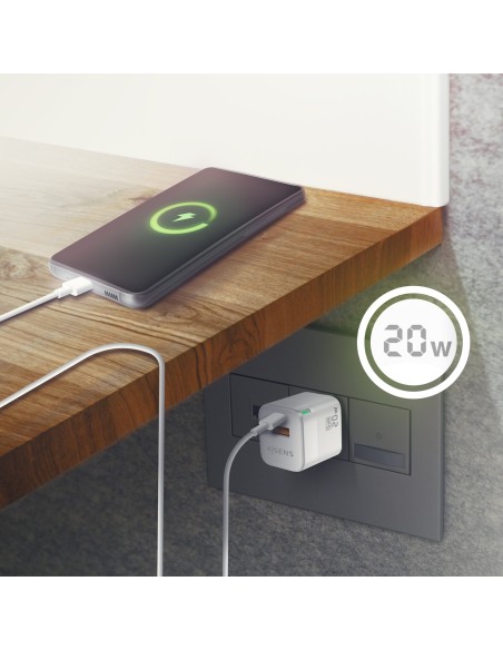 CARGADOR GAN AISENS 20W 1XUSB-C PD3.0 QC4.0 1XUSB-A QC3.0 BLANCO