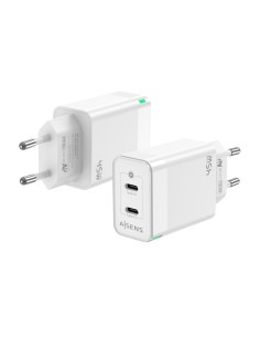 CARGADOR GAN AISENS 45W 2XUSB-C PD3.0 QC4.0 BLANCO