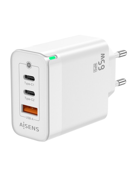 CARGADOR GAN AISENS 65W 2XUSB-C PD3.0 QC4.0 1XUSB-A QC3.0 BLANCO