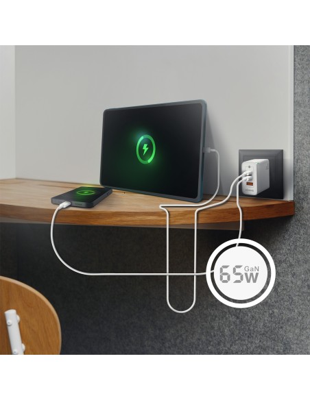 CARGADOR GAN AISENS 65W 2XUSB-C PD3.0 QC4.0 1XUSB-A QC3.0 BLANCO