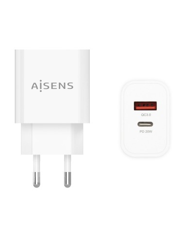 CARGADOR AISENS 20W 1xUSB-C PD3.0 1xUSB-A QC3.0 BLANCO