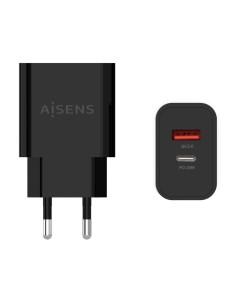 CARGADOR AISENS 20W 1xUSB-C PD3.0 1xUSB-A QC3.0 NEGRO