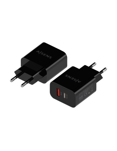 CARGADOR AISENS 20W 1xUSB-C PD3.0 1xUSB-A QC3.0 NEGRO