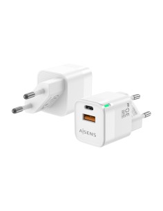 CARGADOR GAN AISENS 30W 1XUSB-C PD3.0 QC4.0 1XUSB-A QC3.0 BLANCO