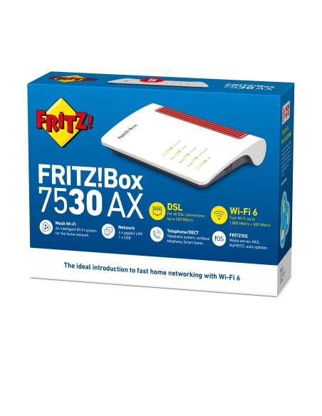 AVM FRITZ!Box 7530 AX router inalámbrico Gigabit Ethernet Doble banda (2,4 GHz   5 GHz) Rojo, Blanco