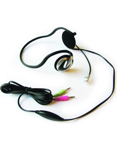 Ewent EW3566 auricular con micrófono Binaural Banda para cuello Negro, Plata