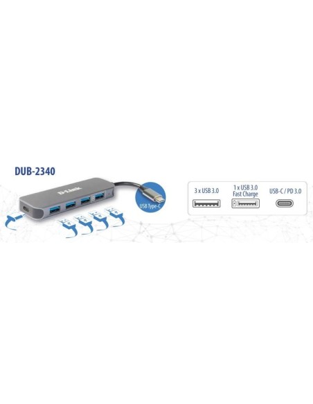 D-Link DUB-2340 USB-C 4xUSB 3.0 Hub PD
