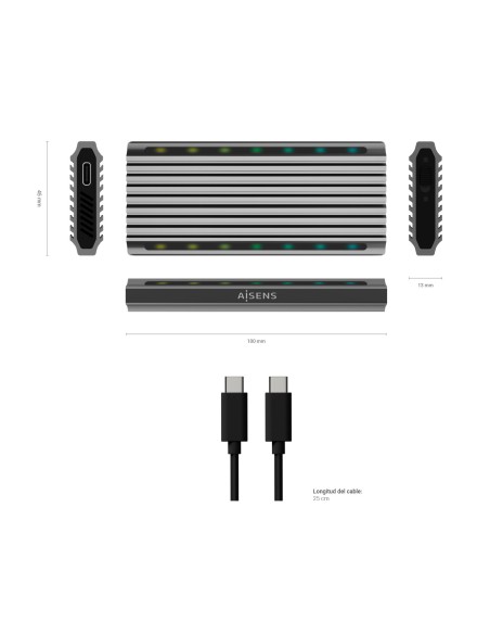 AISENS CAJA EXTERNA M.2 RGB GAMING ASM2-RGB011GR SATA NVME A USB3.1 GEN2 GRIS