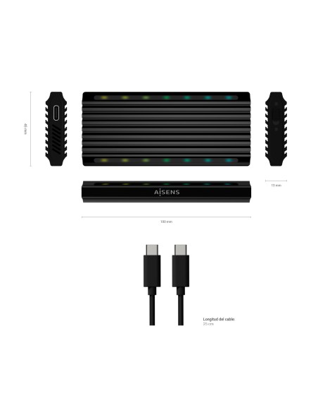 AISENS CAJA EXTERNA M.2 RGB GAMING ASM2-RGB011GR SATA NVME A USB3.1 GEN2 NEGRA
