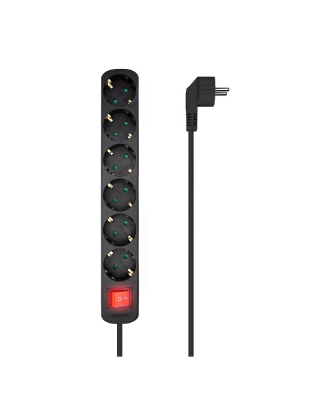 BASE MULTIPLE AISENS 6 TOMAS CON INTERRUPTOR CON CABLE 3x1.5MM2 NEGRO 1.4M