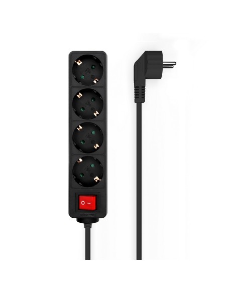 BASE MULTIPLE AISENS 4 TOMAS CON INTERRUPTOR CON CABLE 3x1.5MM2 NEGRO 1.4M