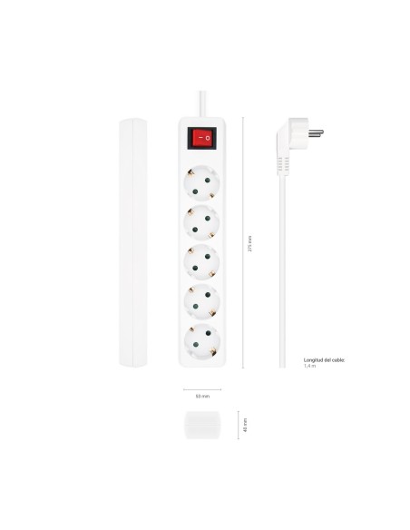 BASE MULTIPLE AISENS 5 TOMAS CON INTERRUPTOR CON CABLE 3x1.5MM2 BLANCO 1.4M